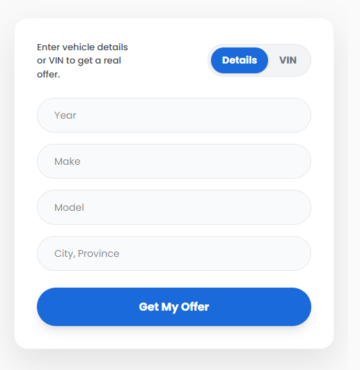 Autobon vehicle details form for getting an offer